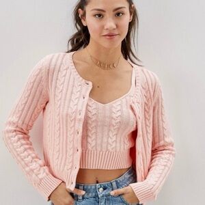 American Eagle Outfitters Light Pink Cable Knit Cardigan - Medium